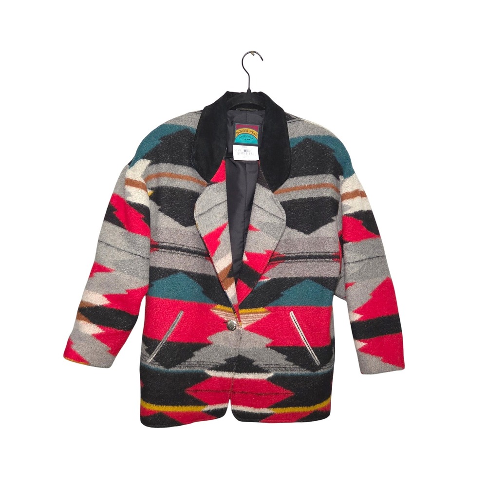Vintage Pioneer Wear Jacket Womens 8 Geometric Wool Southwestern Aztec USA Made
